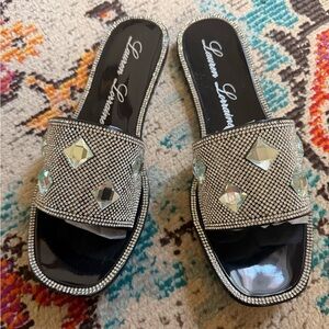 LAUREN LORRAINE “BIANCA” BLACK RHINESTONE SLIDES